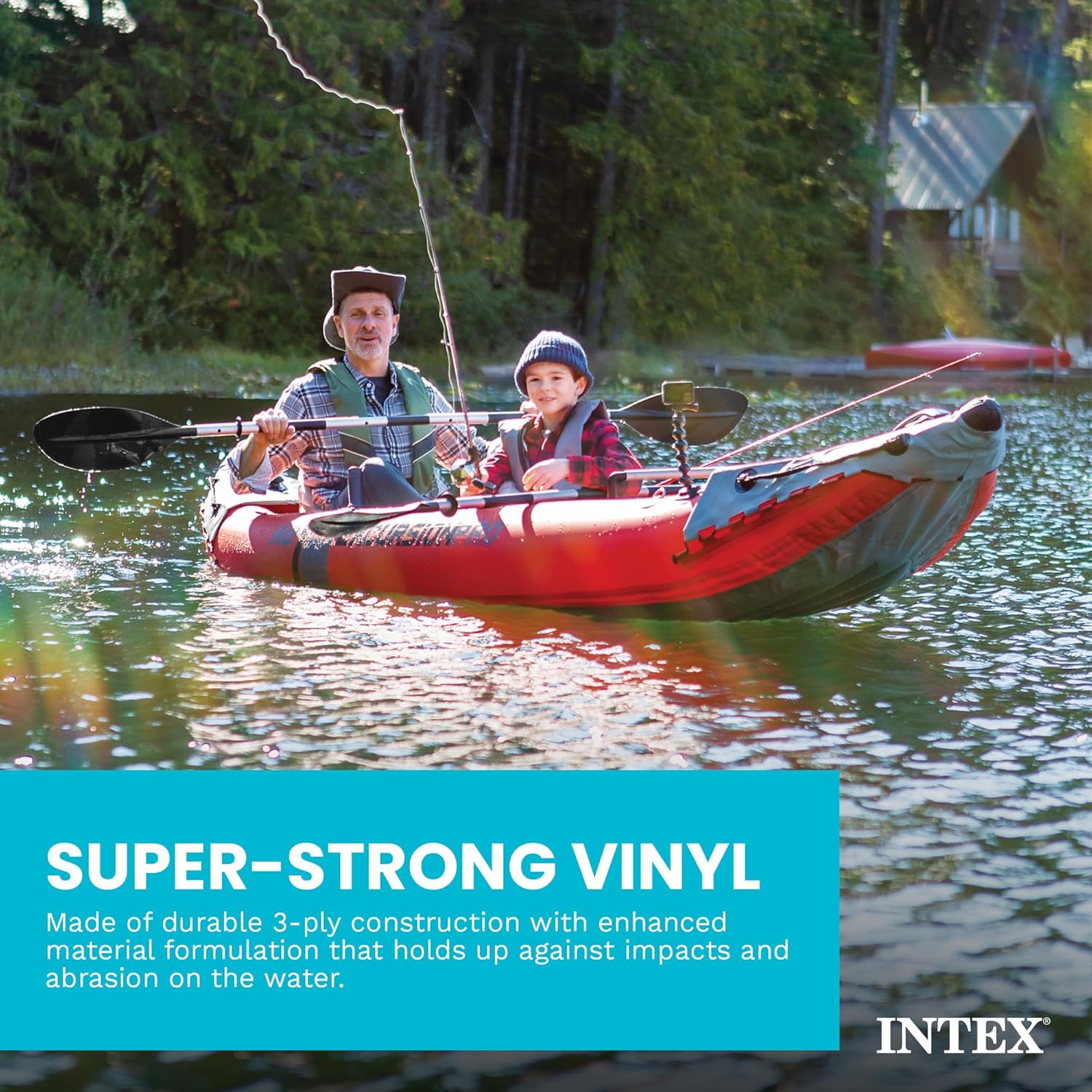 INTEX 68309EP Excursion Pro K2 Inflatable Kayak Set: Includes Deluxe 86in Kayak Paddles and High-Output Pump – SuperTough PVC – Adjustable Bucket Seat – 2-Person – 400lb Weight Capacity